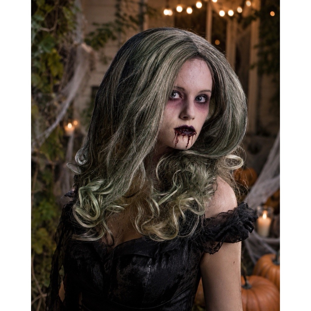 Fun World Queen Zombie Wig Black Gray Green Wavy Adult Halloween NOS 2012